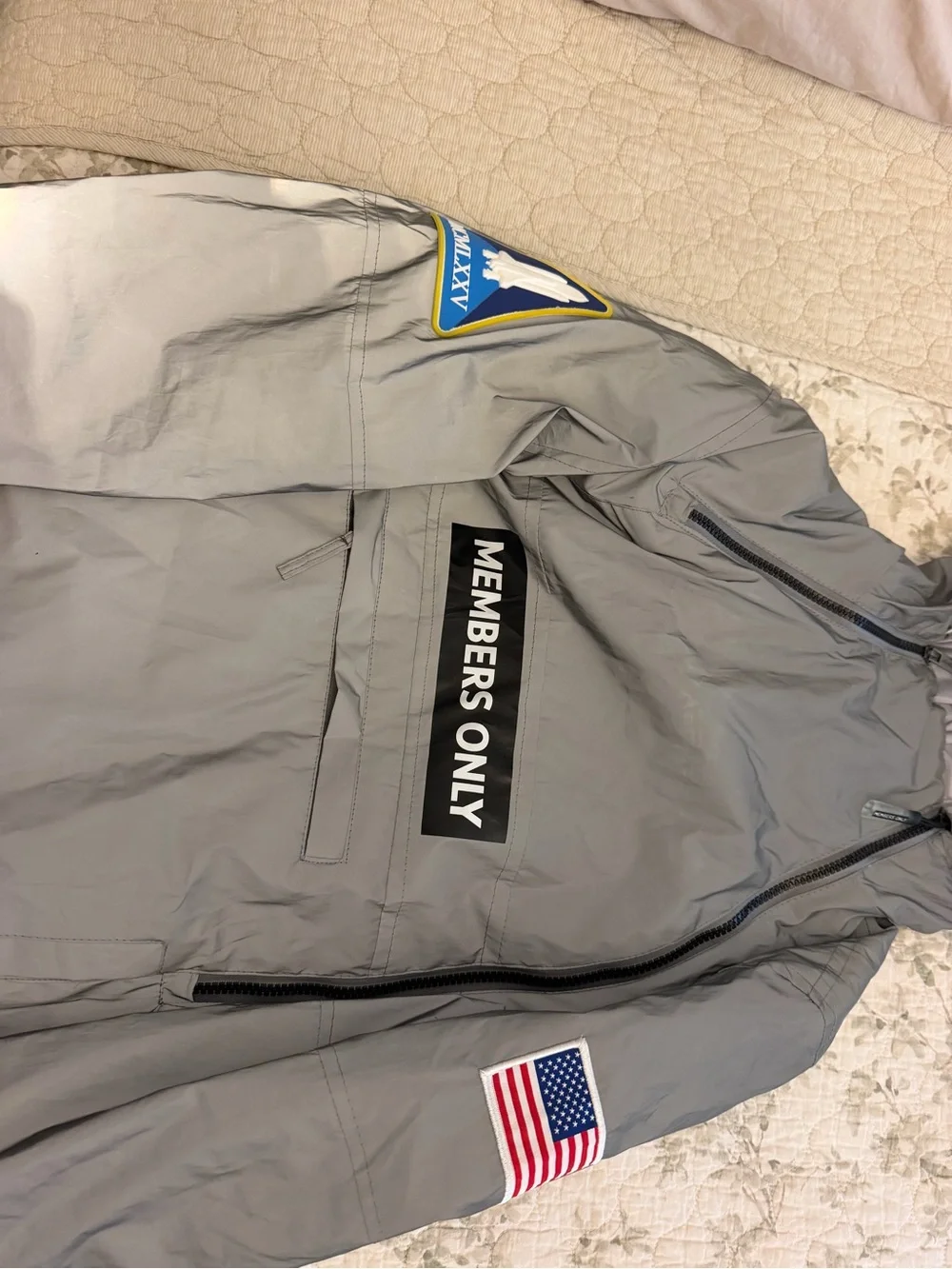 Members Only Light Gray Windbreaker Anorak with Patch